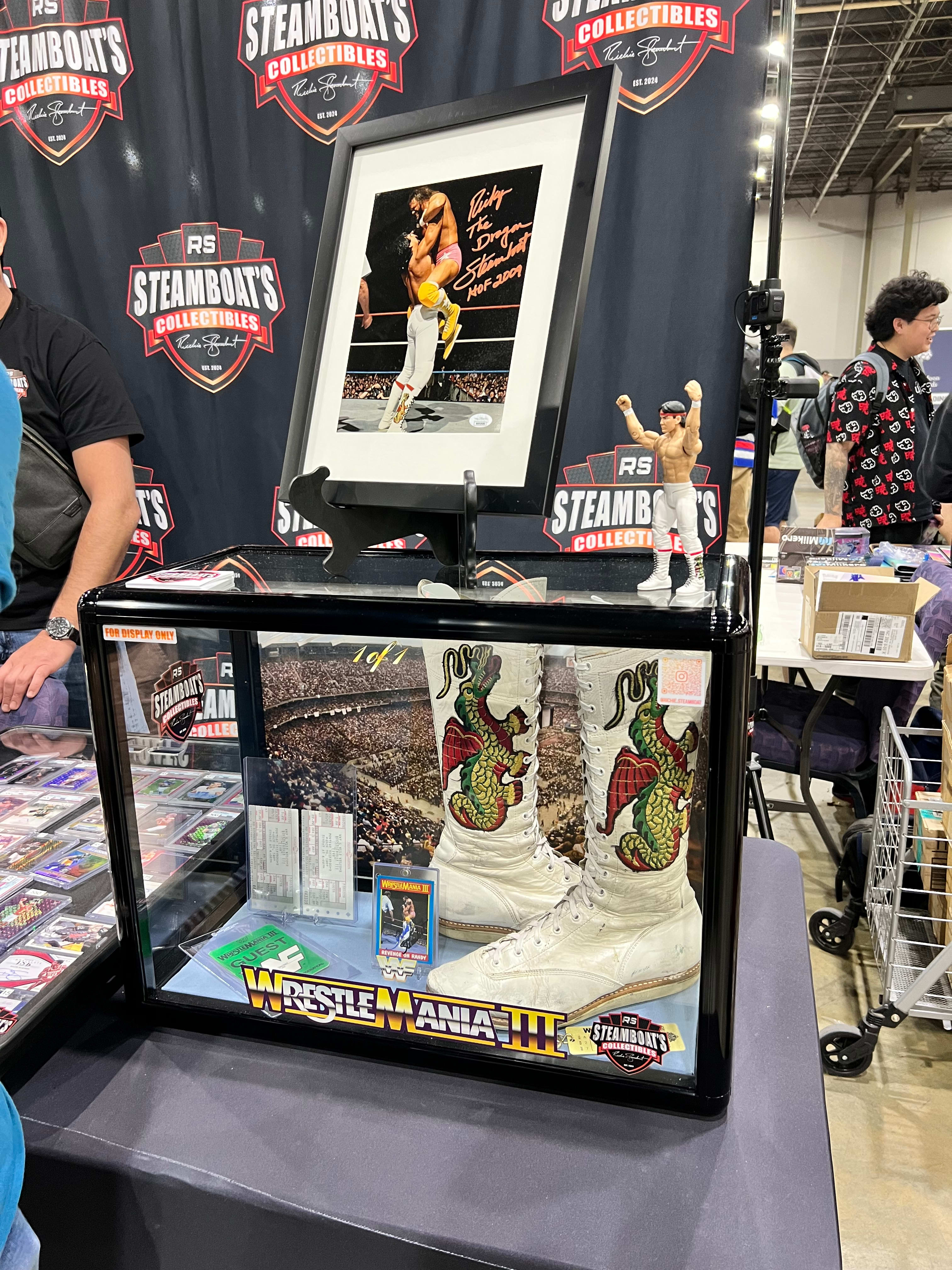 Ricky Steamboats WrestleMania III Boots on display at the Charlotte Card Show