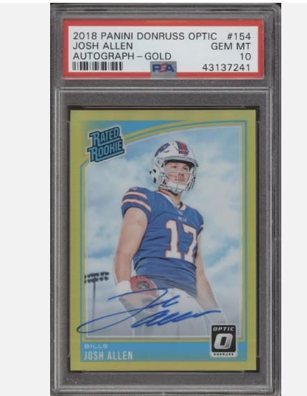 Josh Allen - 2018 Panini Donruss Optic Gold Autograph PSA 10 Sold for $19K via eBay