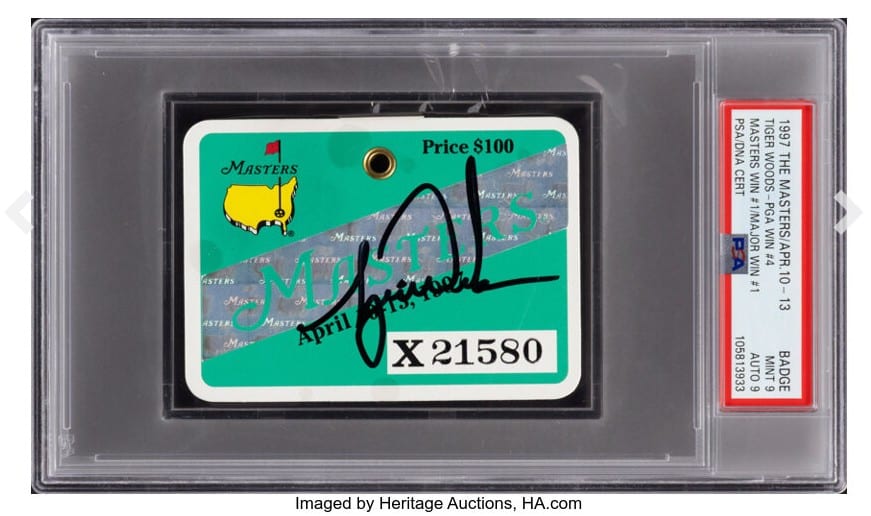 高評価なギフト 1997 Auction To Heads Badge Masters Signed Woods Tiger スポーツ・フィットネス