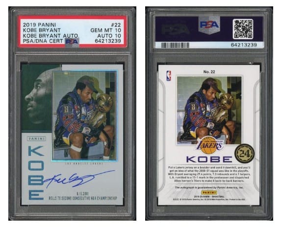 2019 Panini Kobe Bryant (Card No. 22) - PSA 10 PSA Auto 10 - Population:2 - Recent Sale: $59,973