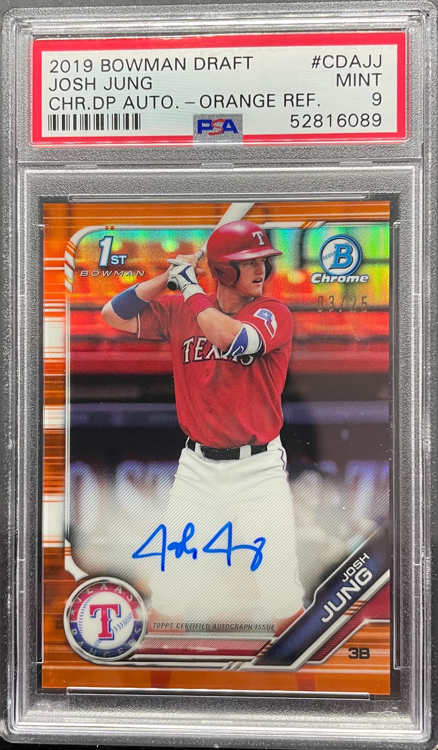 Josh Jung 1st Bowman Orange Refractor Autograph 