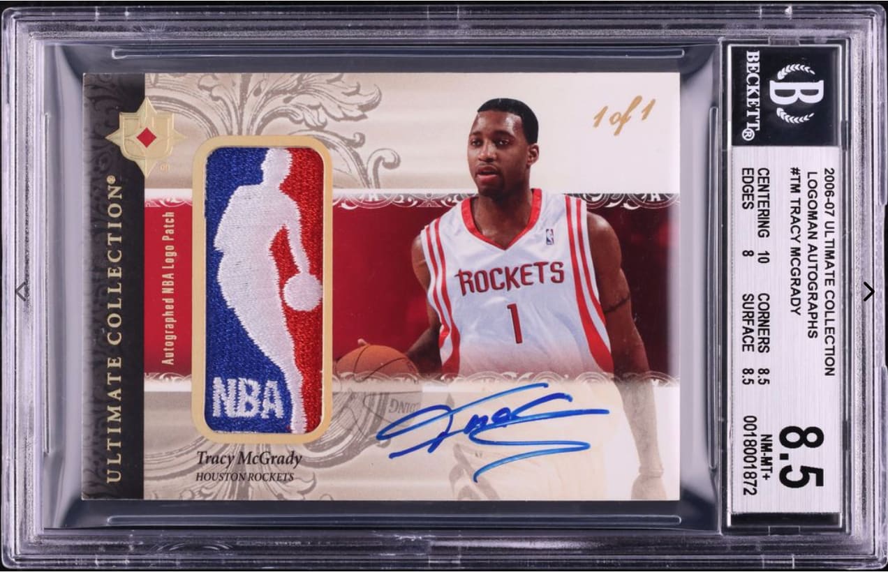 This Wembanyama, Jokic, and LeBron 1/1 Triple Logoman Card