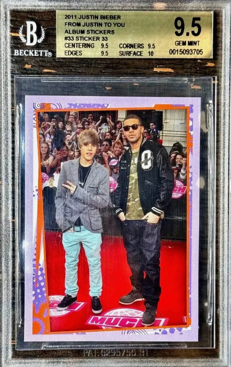 2011 Panini Justin Bieber & Drake Sticker #33 Rookie RC BGS 9.5 Gem Mint