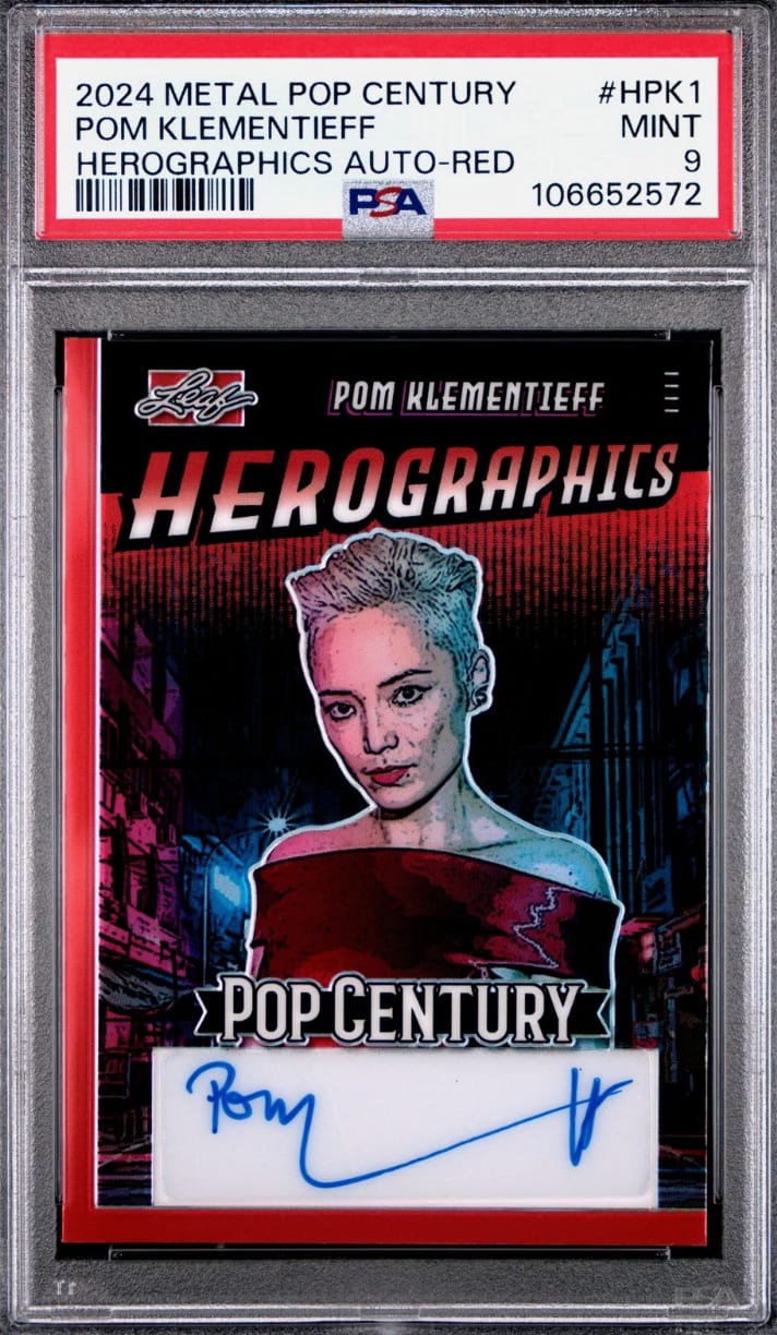 Pom Klementieff 2024 Leaf Metal Pop Century Herographics AUTO #5/5 Red PSA 9