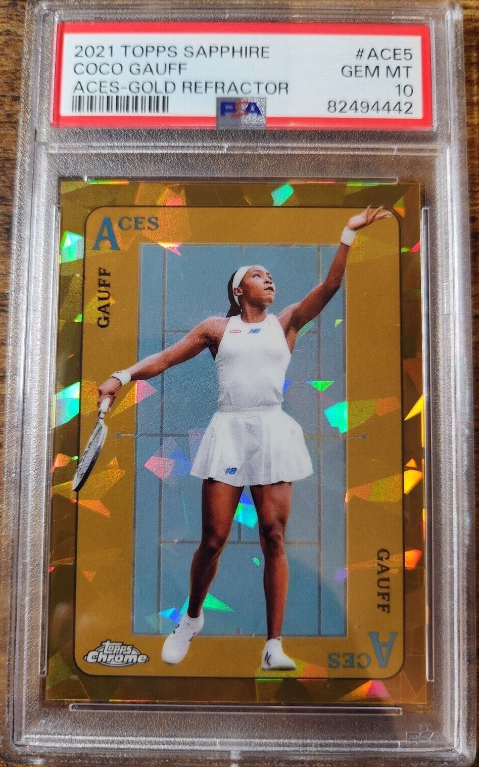 2021 Topps Chrome Tennis Sapphire Aces Gold Refractor #ACE5 /50 Coco Gauff in a PSA 10