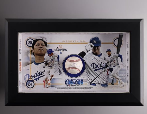 Autographed Fanatics Authentic Framed Game-Used Baseball Shadowbox from Game 1 of the 2024 World Series