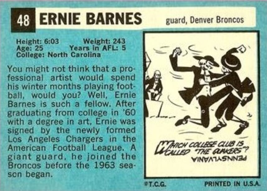 Back of 1964 Topps Ernie Barnes card