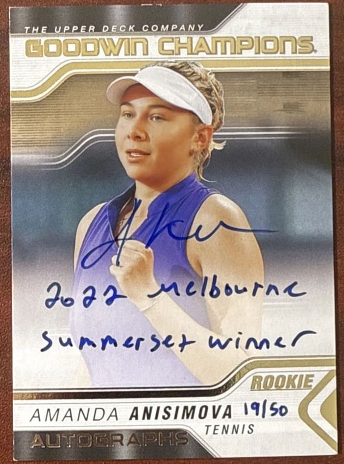2023 Upper Deck Goodwin Champions Rookie 19/50 Inscribed On-card Autograph Amanda Anisimova sold for $399.99 on July 10th.