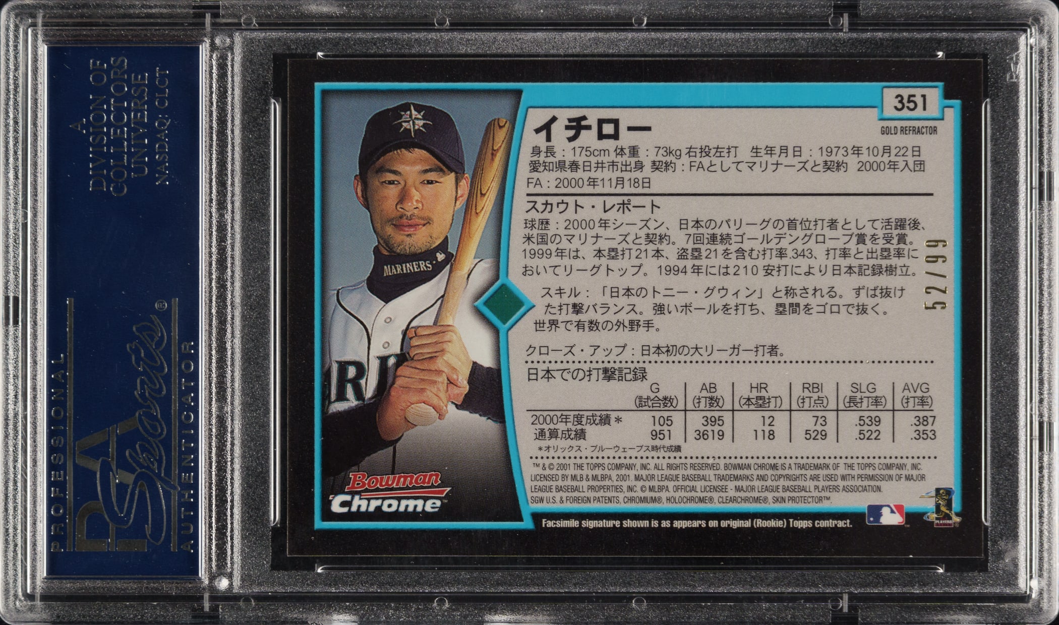 ichiro psa10 calbee gold facsimile　イチロー 1999 CALBEE GOLD FACSIMILE #265 ICHIRO ROOKIE RC PSA 10 | eBay