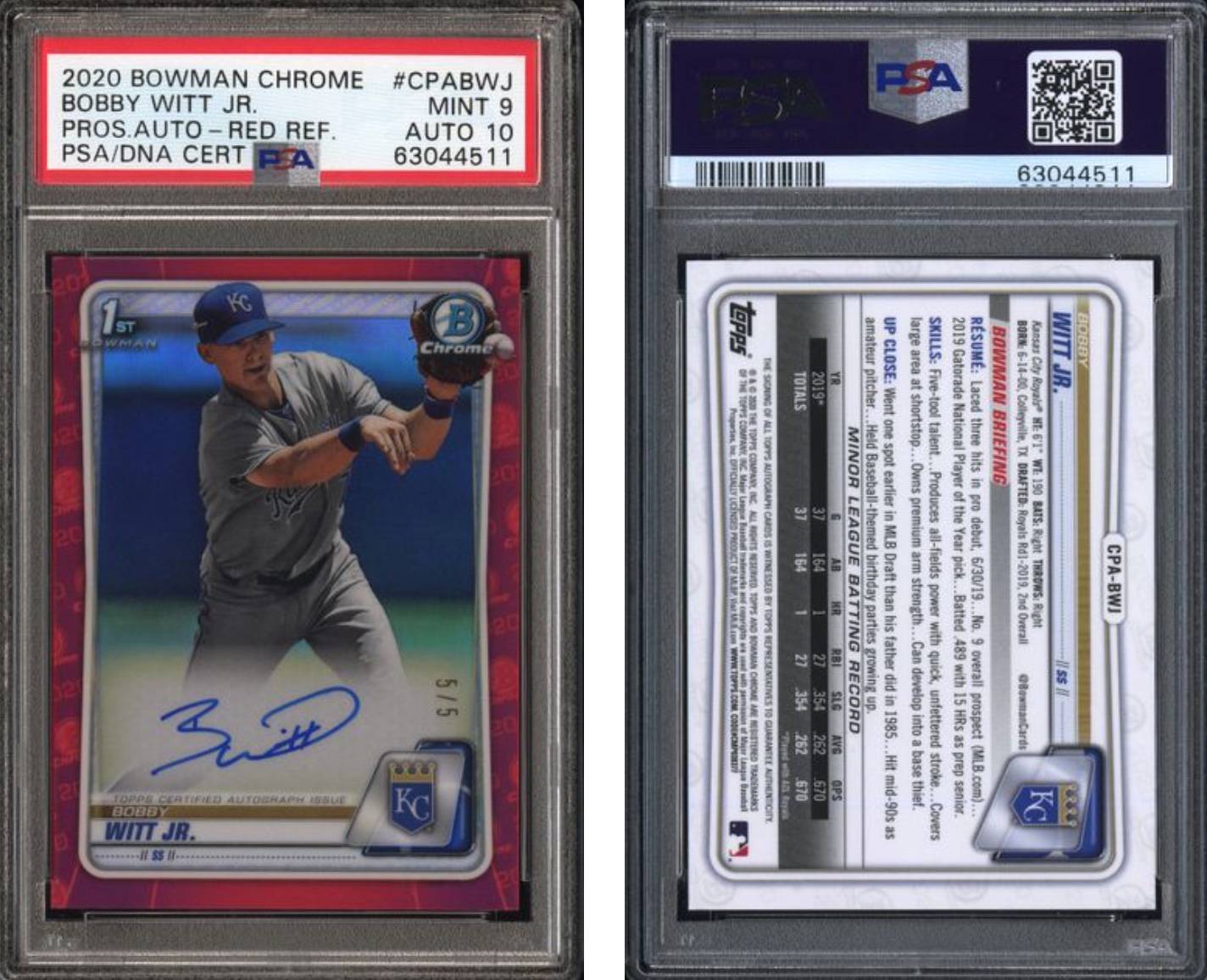 Graded 2020 Topps Bowman Draft Bobby Witt Jr. #GOGBW Glimpses Of 