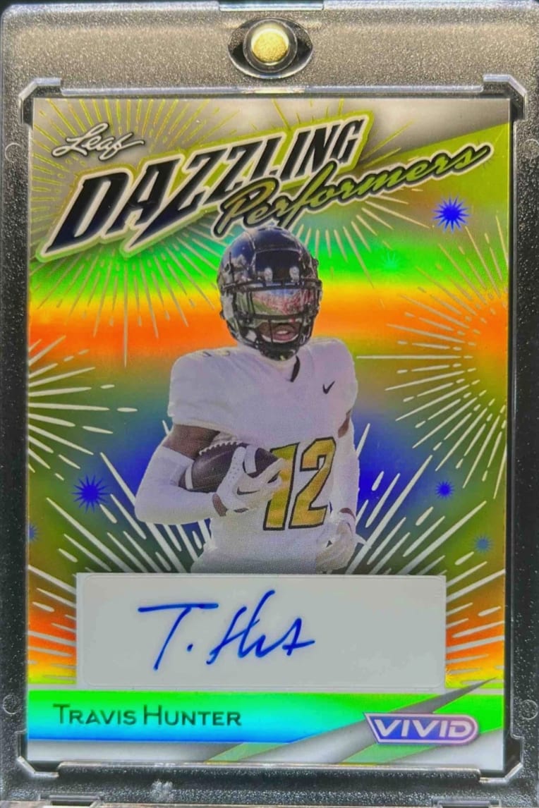 2024 Leaf Vivid Travis Hunter Dazzling Performers Auto Prismatic Yellow #4/6