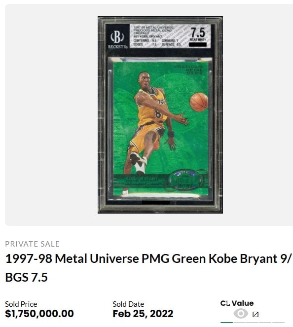 NBAカード E-xceptional kobe bryant green Alt Acquires Record-Breaking 1997 Kobe Bryant Metal Universe PMG