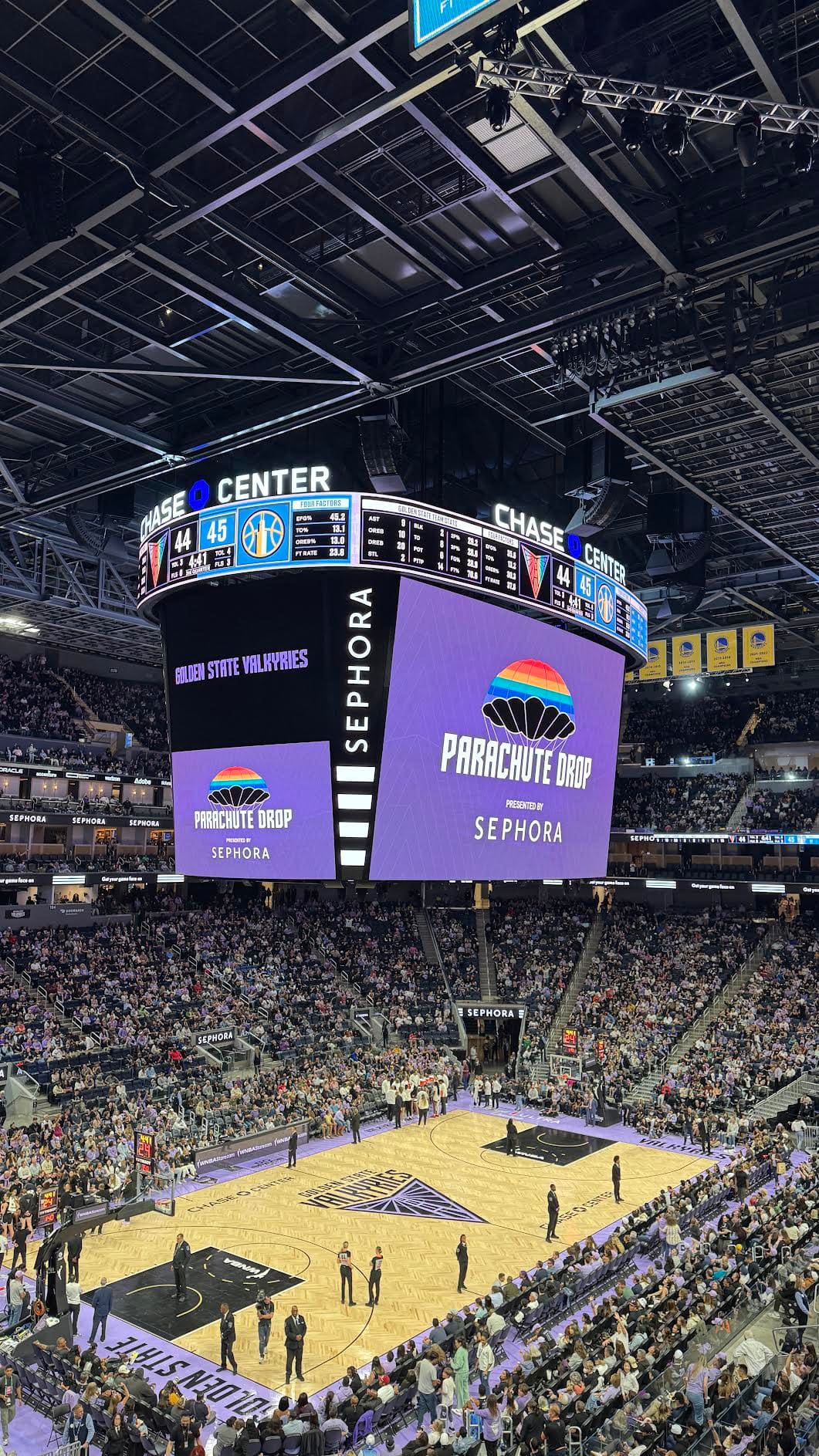 Sephora parachute drop at Valkyries game.