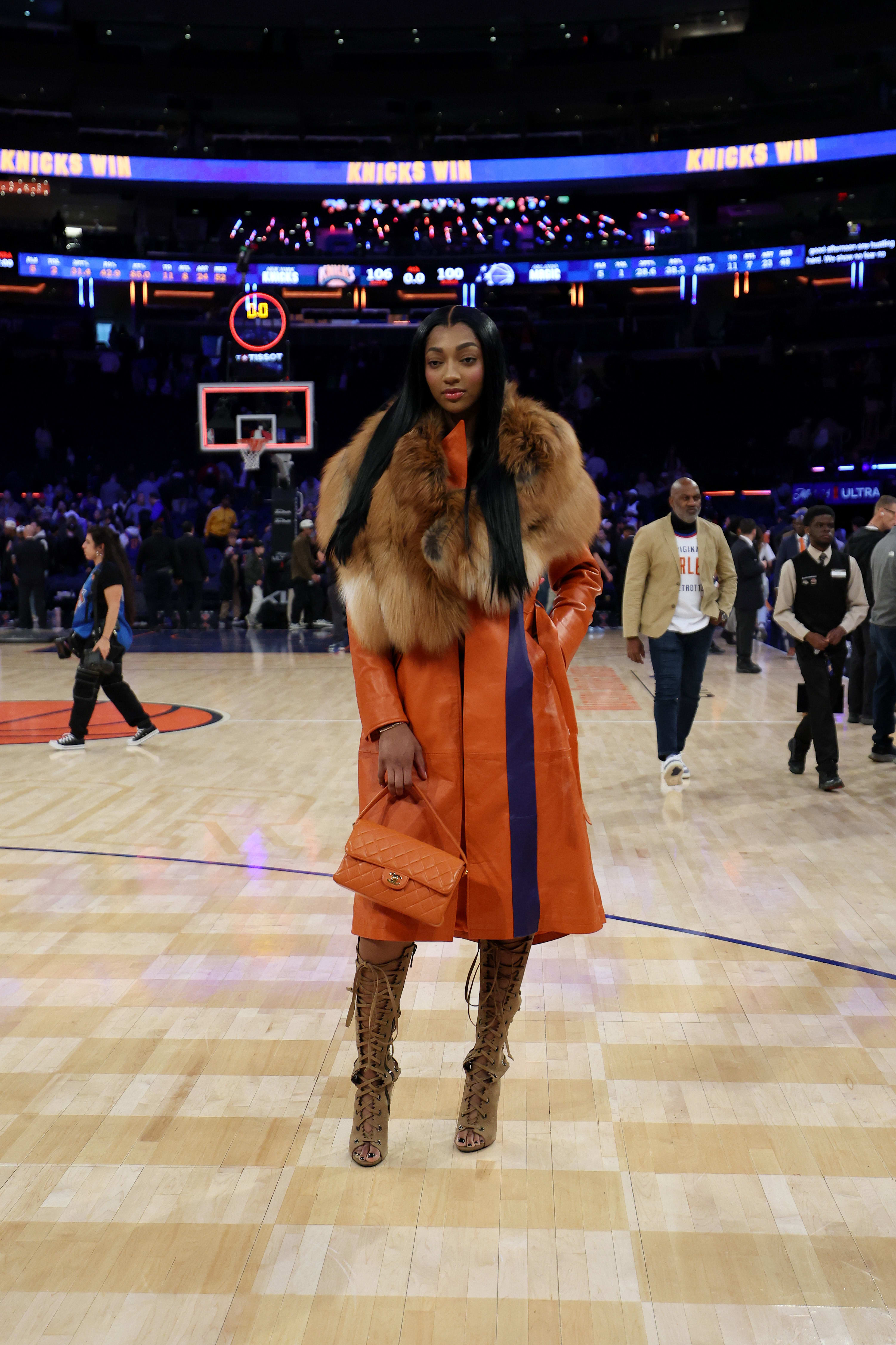 Angel Reese #5 of the Chicago Sky poses for a photo after the game between the Orlando Magic and the New York Knicks.