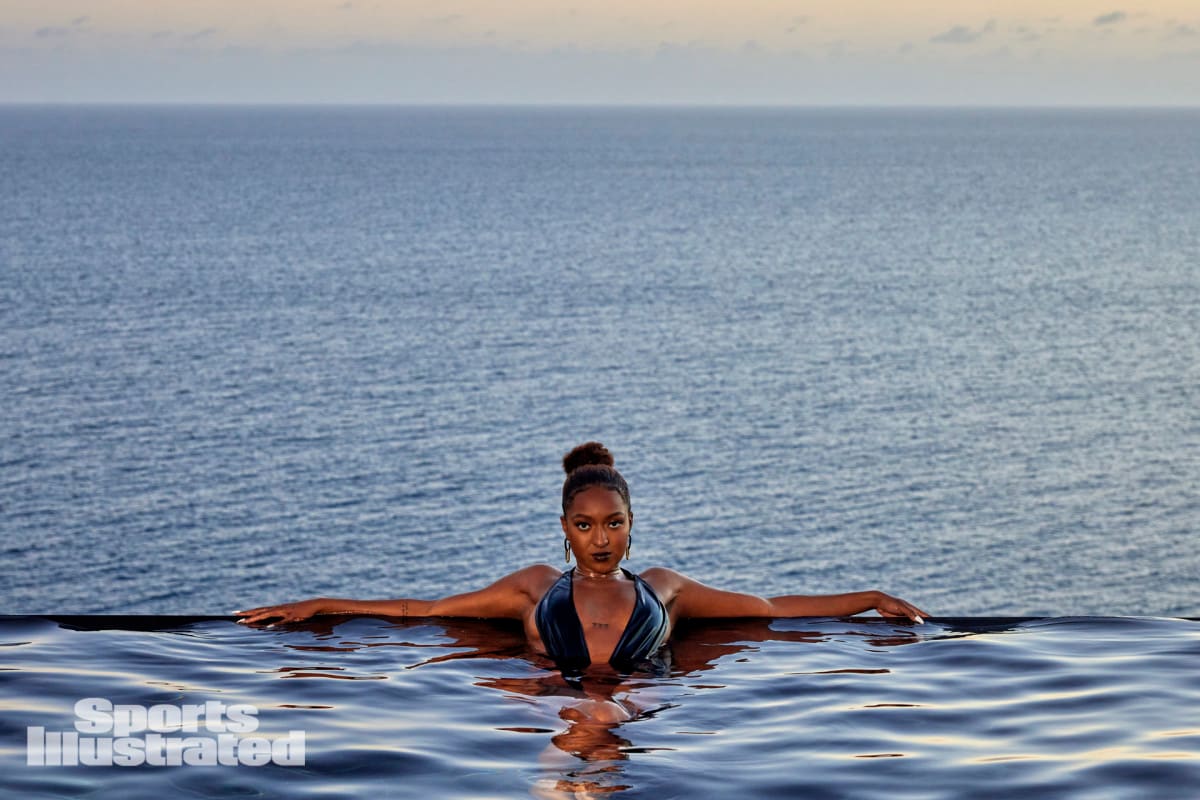 DiDi Richards poses in a pool in St. Thomas.