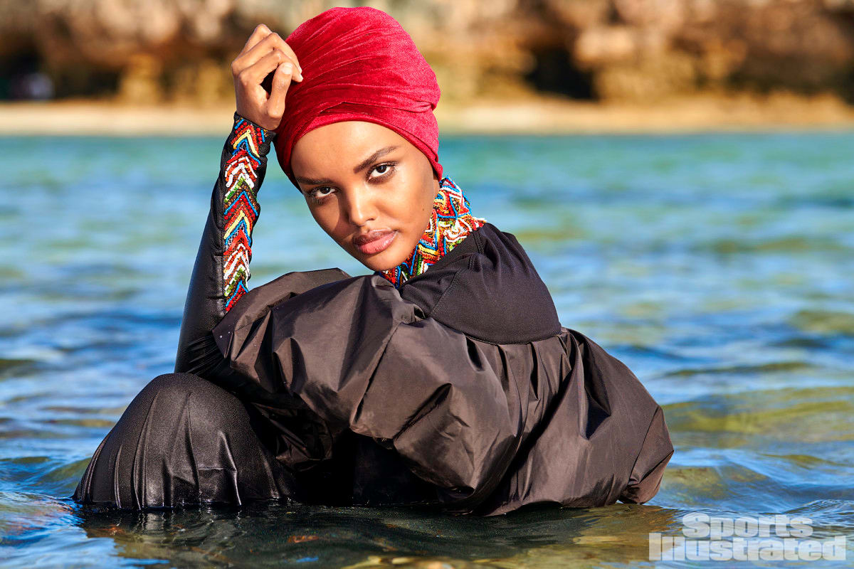 Halima Aden was photographed by Yu Tsai in Kenya. Burkini by No Ka'Oi.