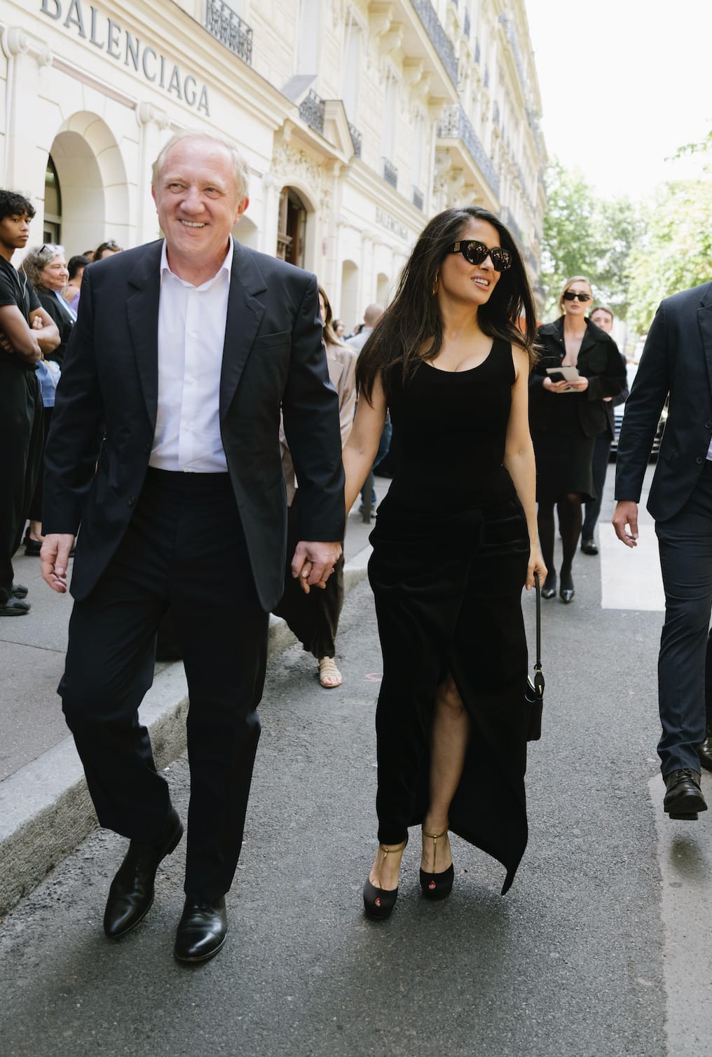 François-Henri Pinault and Salma Hayek Pinault attend the Balenciaga Haute Couture Fall/Winter 2025/2026 show
