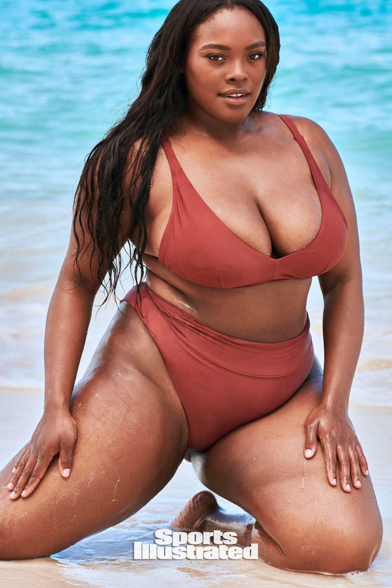 Brielle Anyea is wearing a berry red bikini in Turks & Caicos.