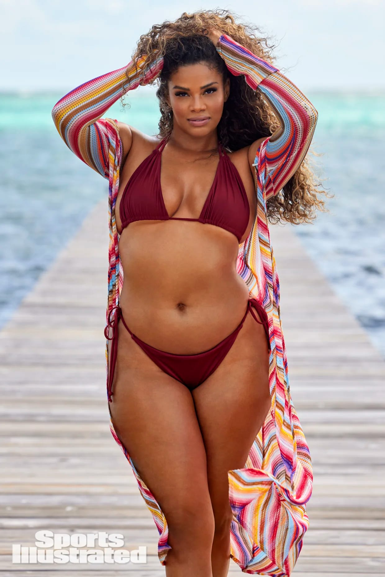 Kamie Crawford was photographed by Derek Kettela in Belize. Swimsuit by Nessy Swimwear. Coverup by Missoni.