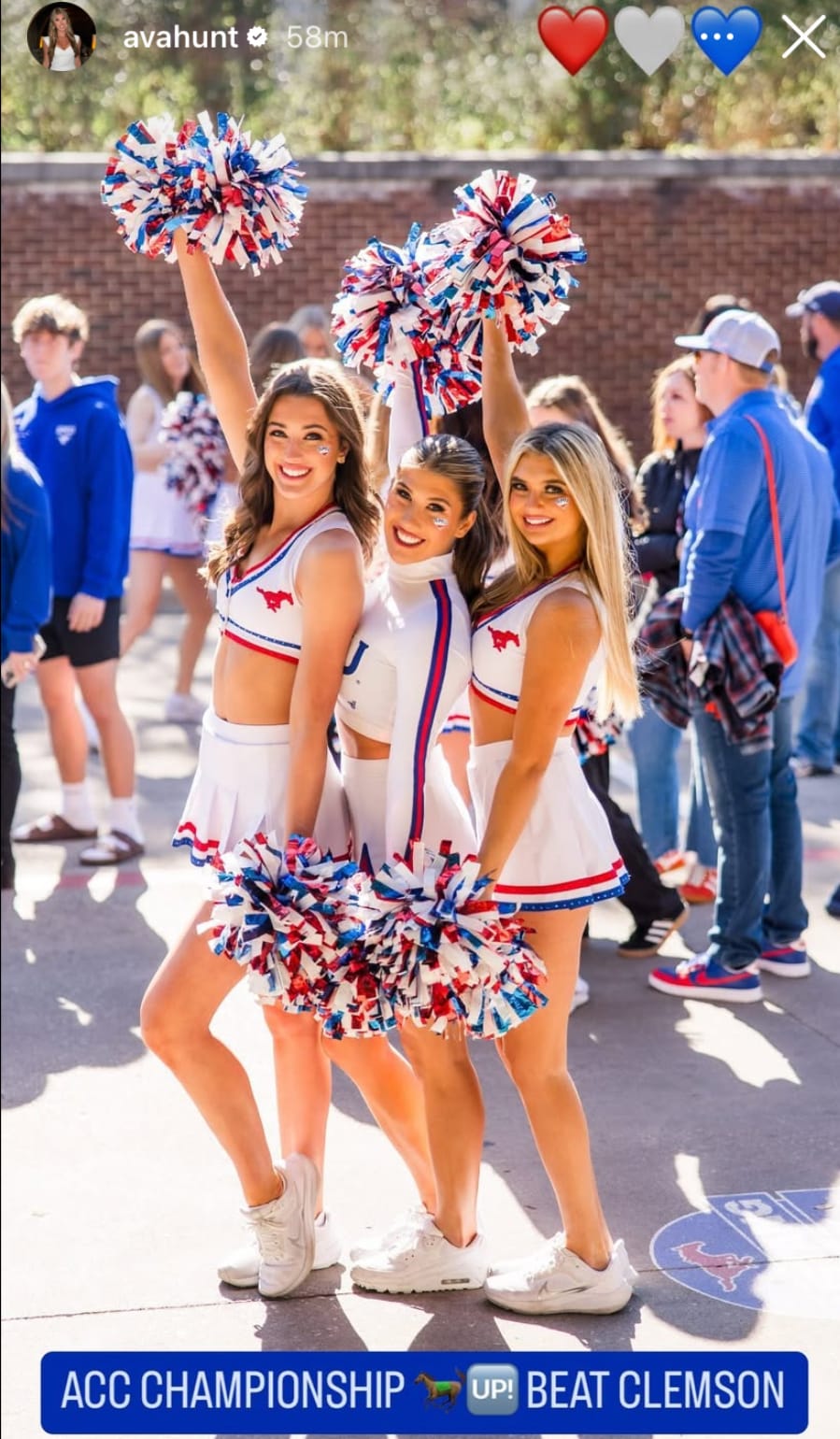 Gracie Hunt’s sister Ava wows in SMU cheerleaders trio before ACC
