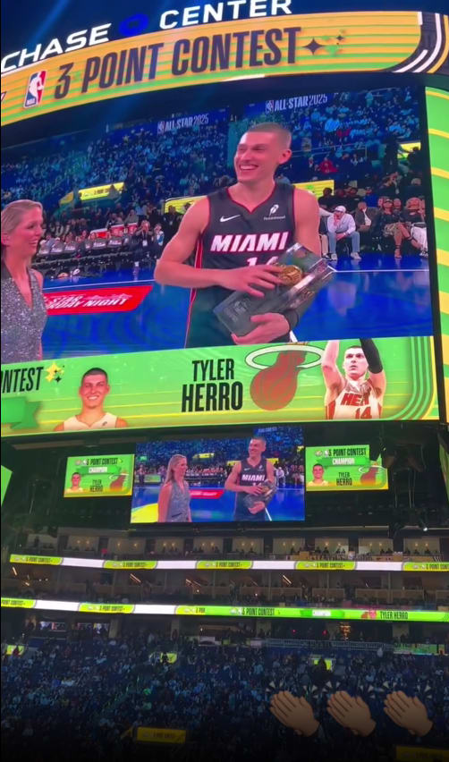 NBA WAG Katya Elise Henry celebrates Miami Heat star Tyler Herro winning the three-point contest. 