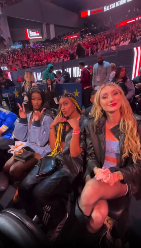Cameron Brink sitting with WNBA stars Rickea Jackson and Aliyah Edwards during NBA All-Star Weekend