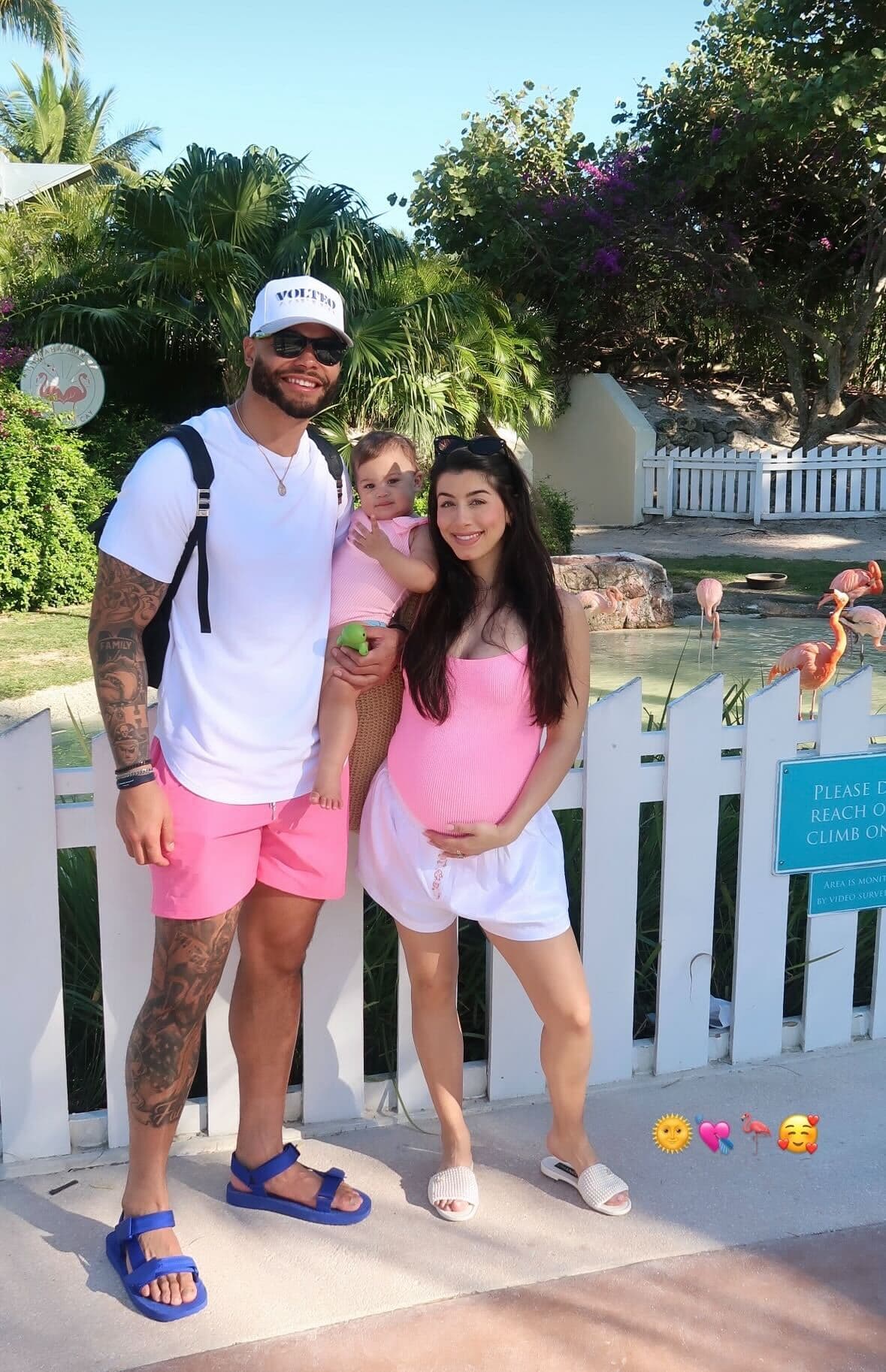 Sarah Jane Ramos shows off baby bump in matching pink with fiancé Dak  Prescott