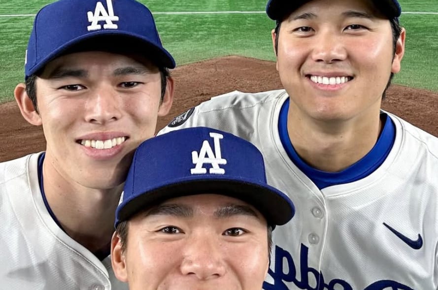 Dodgers' Yamamoto does tippy toes photo with 6-foot-4 Ohtani, Sasaki twin  towers