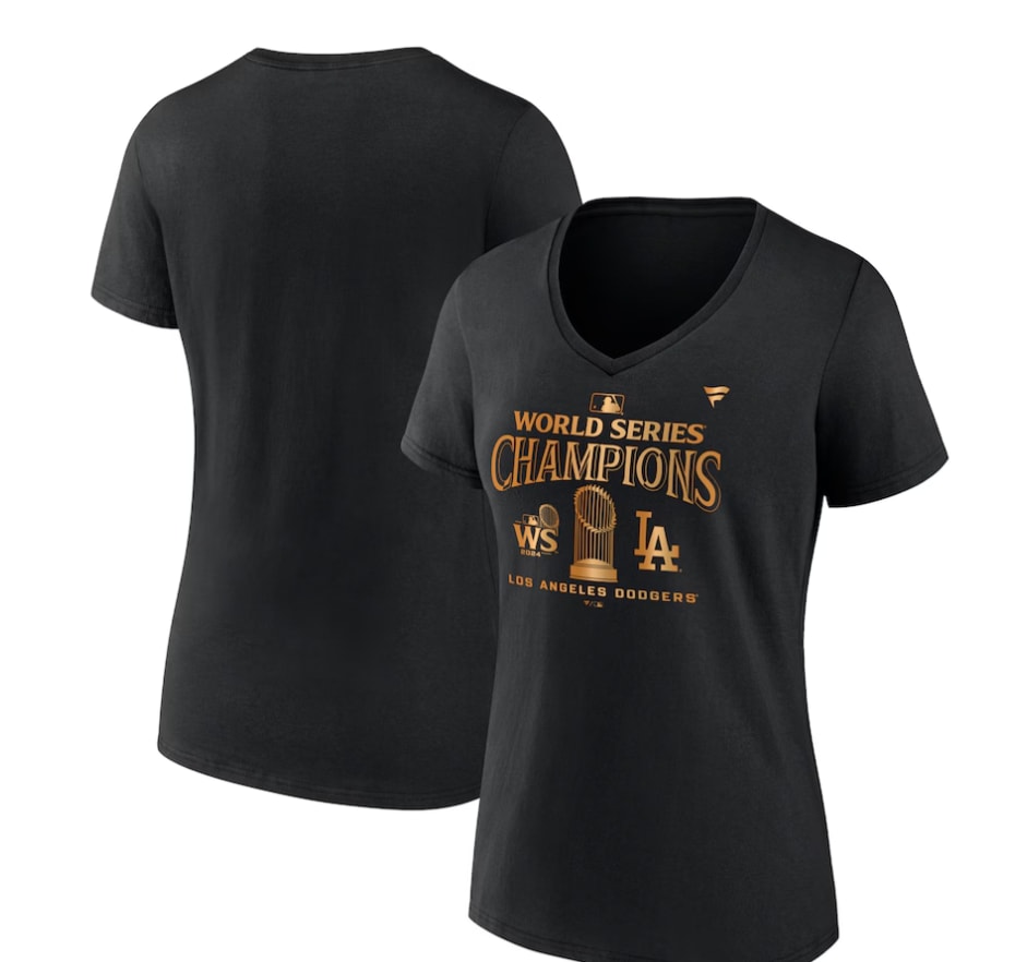 Los Angeles Dodgers Fanatics Women's 2024 World Series Champions Parade V-Neck T-Shirt