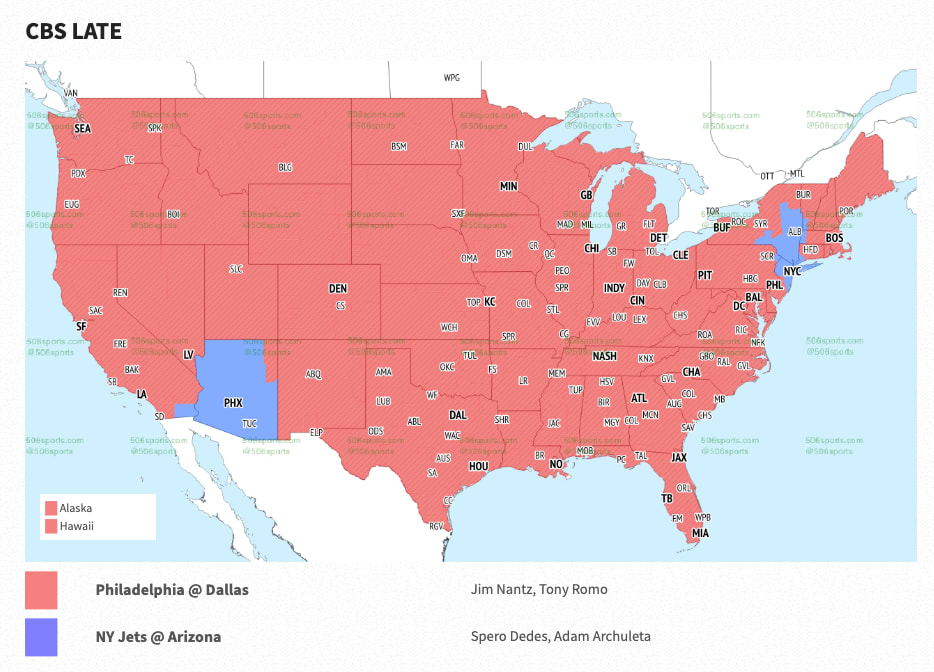 NFL Week 10 coverage maps, CBS late games