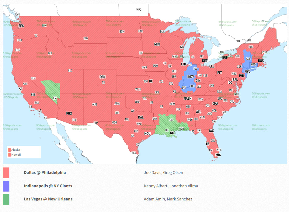 NFL Coverage Map Week 17 - FOX Early Games 
