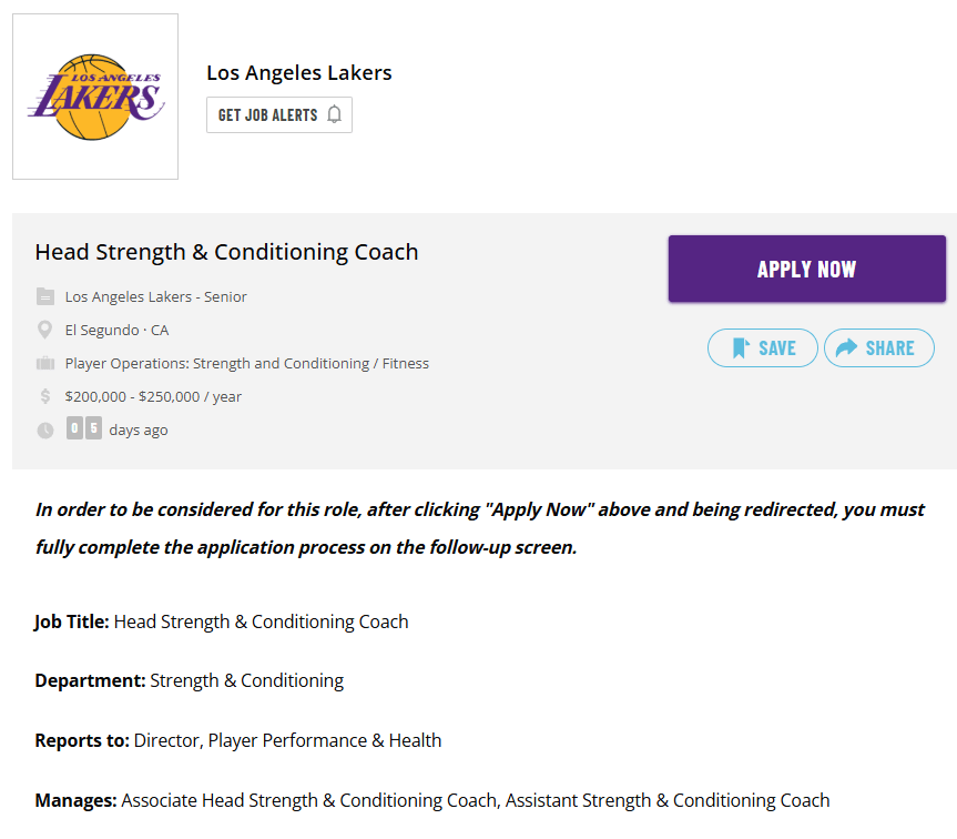 Los Angeles Lakers strength and conditioning coach