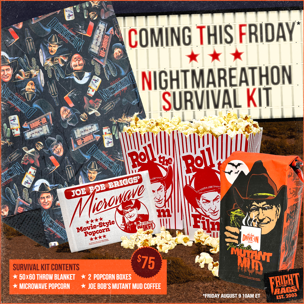 Fright-Rags is selling a The Last Drive-In: Nightmareathon Survival Kit, and it looks awesome!