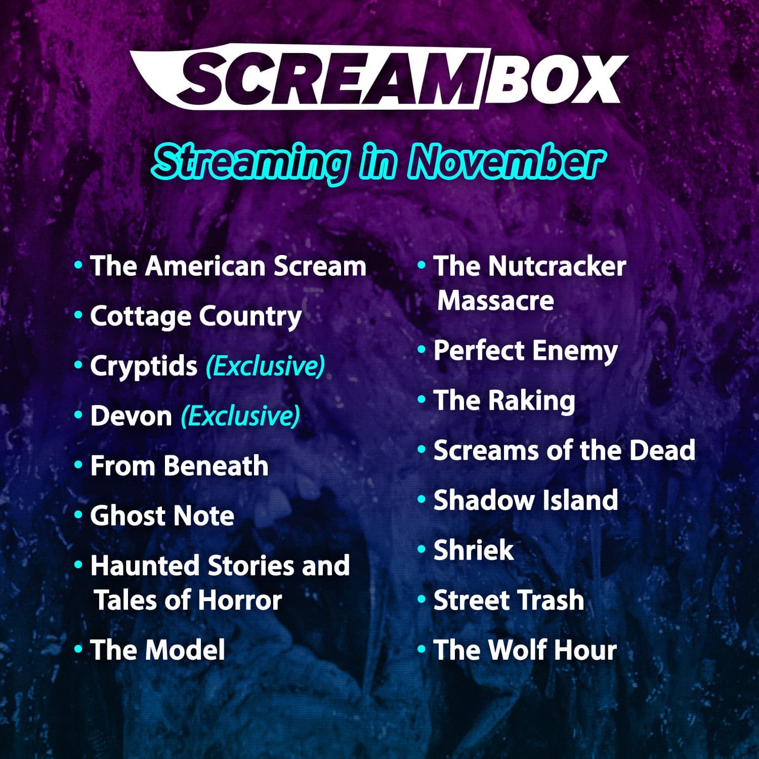 SCREAMBOX November: Cryptids, Street Trash, Malin Akerman and much more