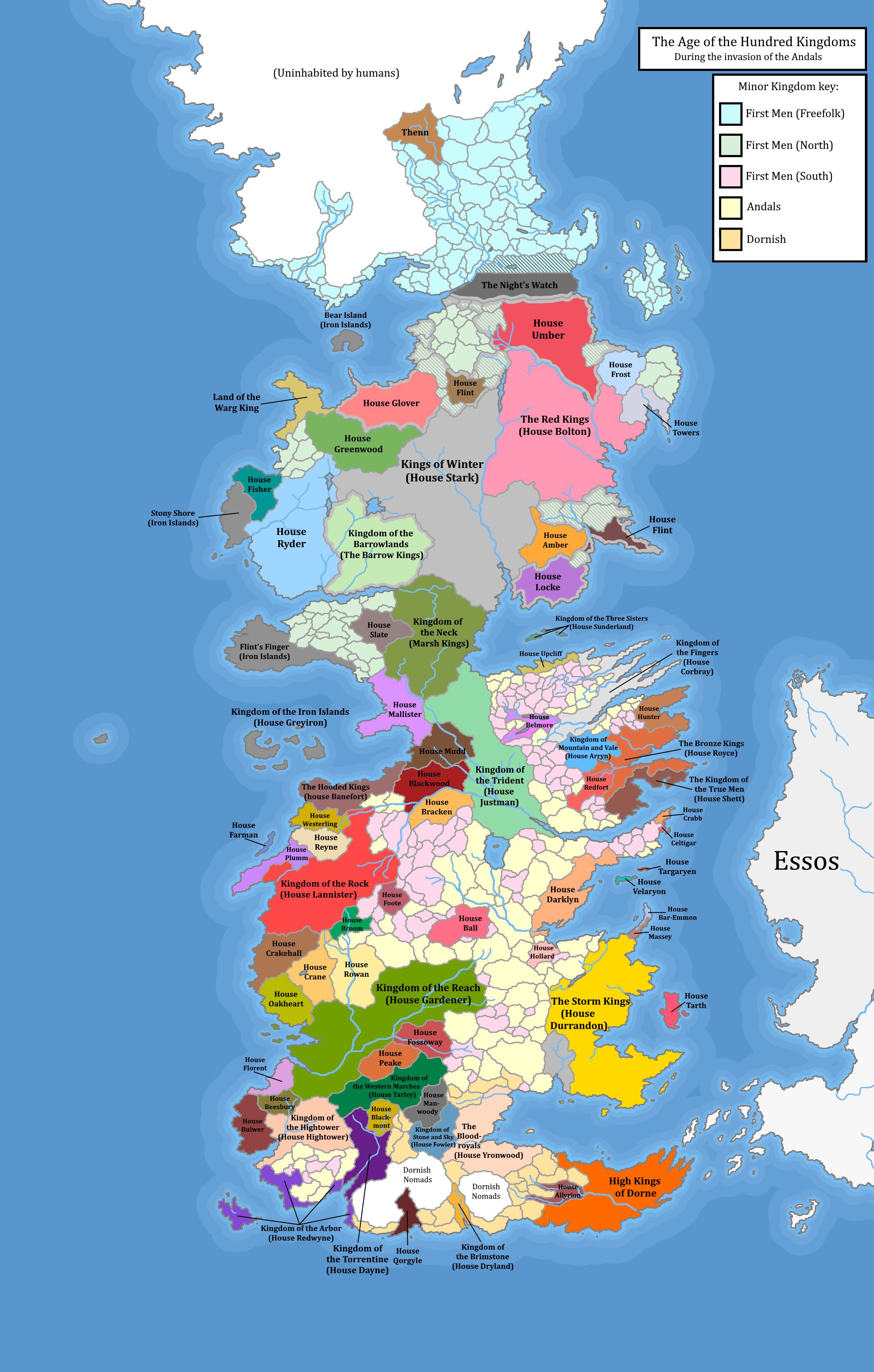 Gorgeous fan-made map of Westeros long before Game of Thrones, during the Age of the Hundred Kingdoms