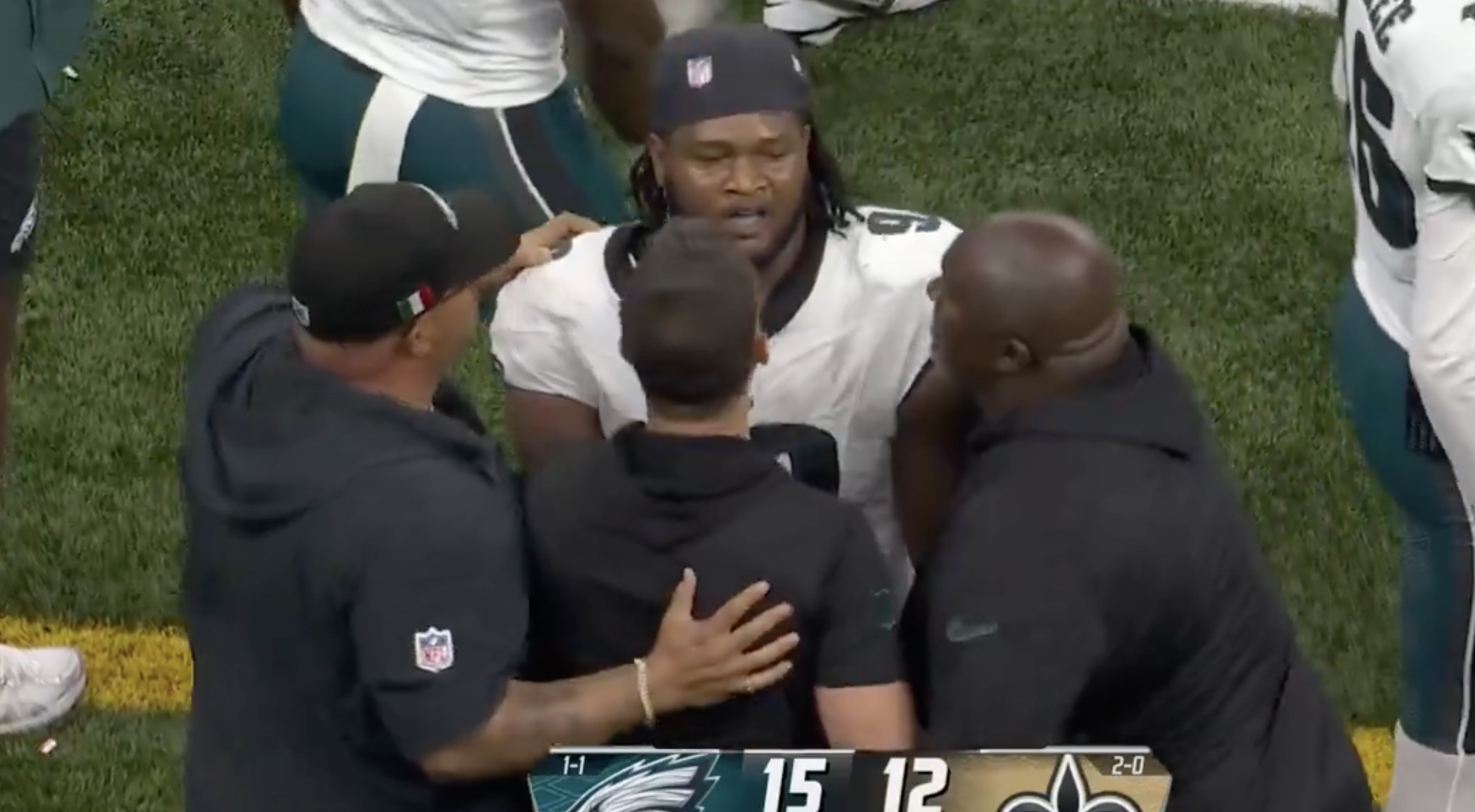 Jalen Carter Had to Be Held Back by Coaches While Celebrating Eagles' Win Over Saints