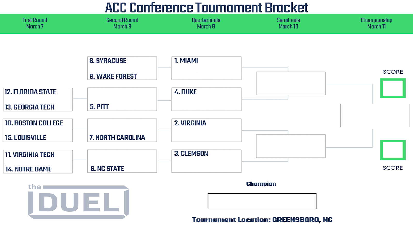 ACC Basketball Tournament Printable Bracket 2023 | FanDuel Research