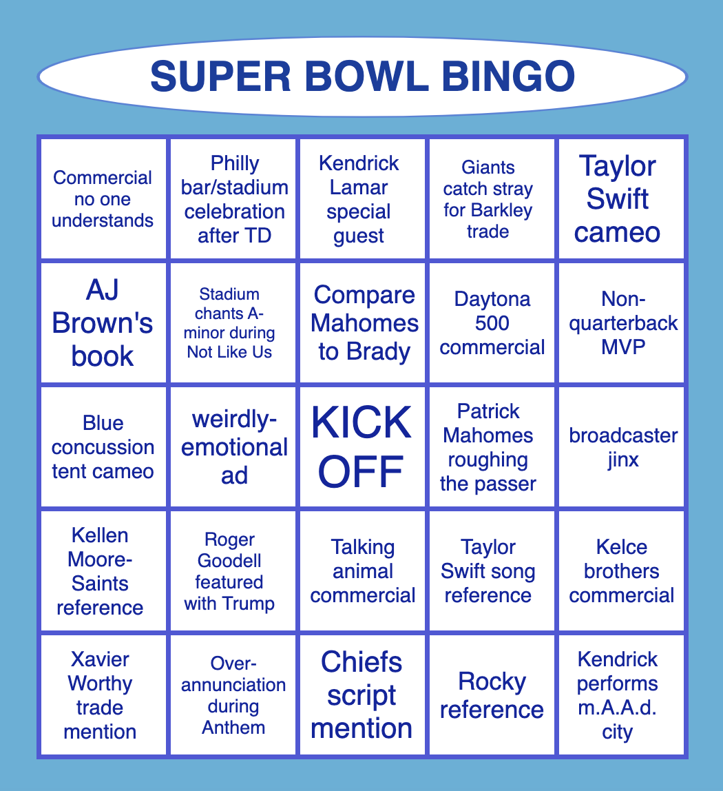 super bowl lix bingo: chiefs script, taylor swift cameo, kendrick