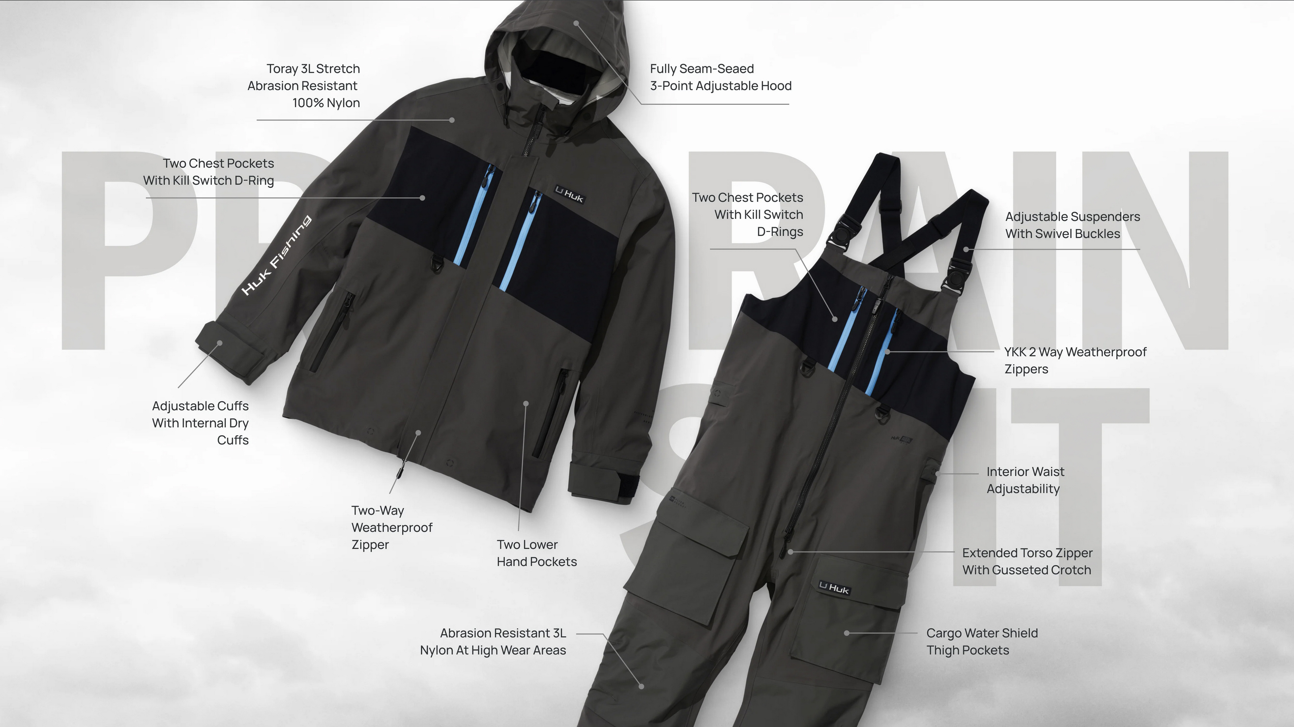 HUK Men's Waterproof Breathable Fishing Jacket – Full Zip Fleece, Channel Design, UPF 30+ - View #12