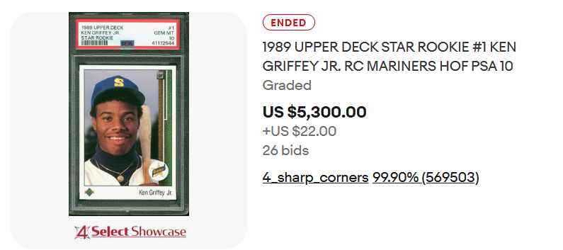 ken griffey jr rookie card graded 10 1997 Fleer Gold Sculpted 1989 Signature Series This card would make a great addition to any sports memorabilia collection!. 1989 Bowman Tiffany Ken Griffey