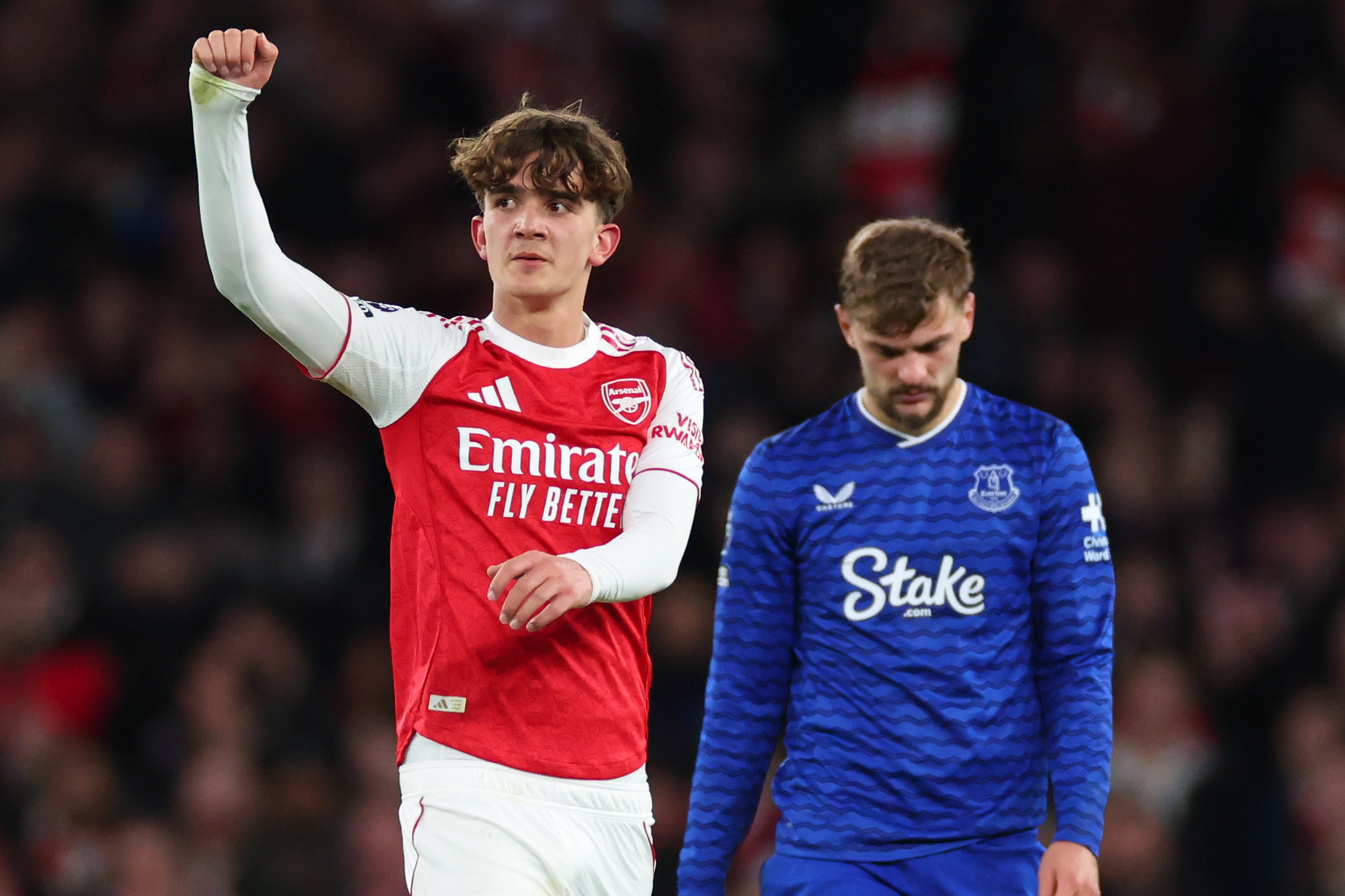 Max Dowman celebrates for Arsenal against Everton in March 2026