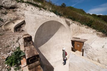 A sound mirror that was built into the cliffs of Dover, England during the first world war.