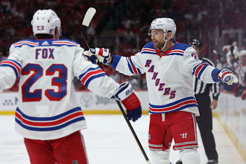 Barclay Goodrow celebrates his Game 3 shorthanded goal with Adam Fox