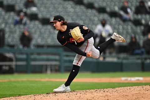 Baltimore Orioles v Chicago White Sox: Mike Baumann delivers a pitch in April of 2023 against the Chicago White Sox