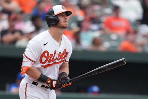 Kansas City Royals v Baltimore Orioles: Orioles hitter Ryan O'Hearn looks at a ball out of the batter's box