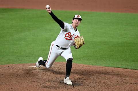 New York Yankees v Baltimore Orioles: Mike Baumann of the Orioles delivers a pitch to home plate against the New York Yankees