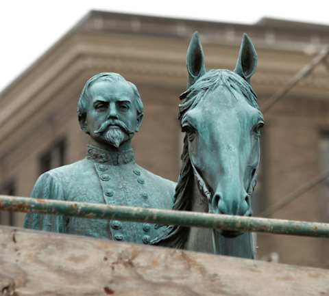 The now-removed statue of John Hunt Morgan that once stood in Lexington, KY.