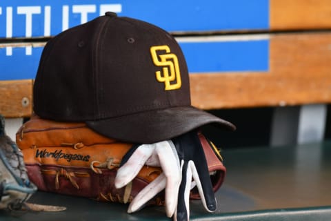 San Diego Padres hat and glove