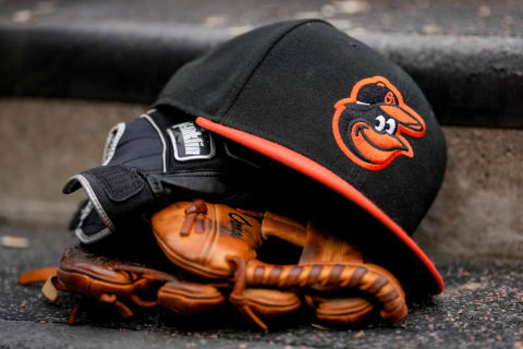 Baltimore Orioles hat and glove