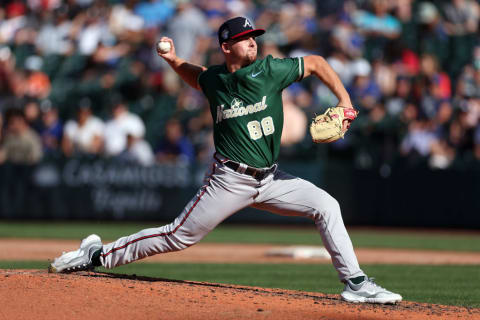 Atlanta Braves prospect Spencer Schwellenbach pitched in the Futures Game in 2023.